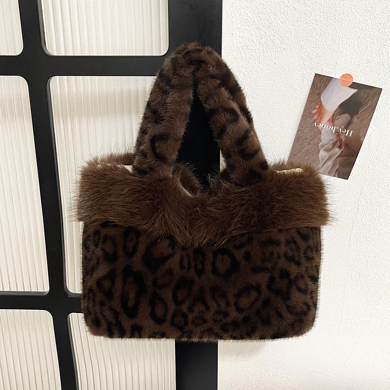 Faux Fur Leopard Print Handbag