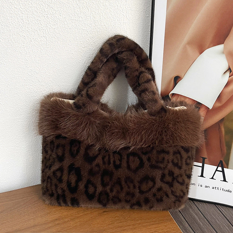 Faux Fur Leopard Print Handbag