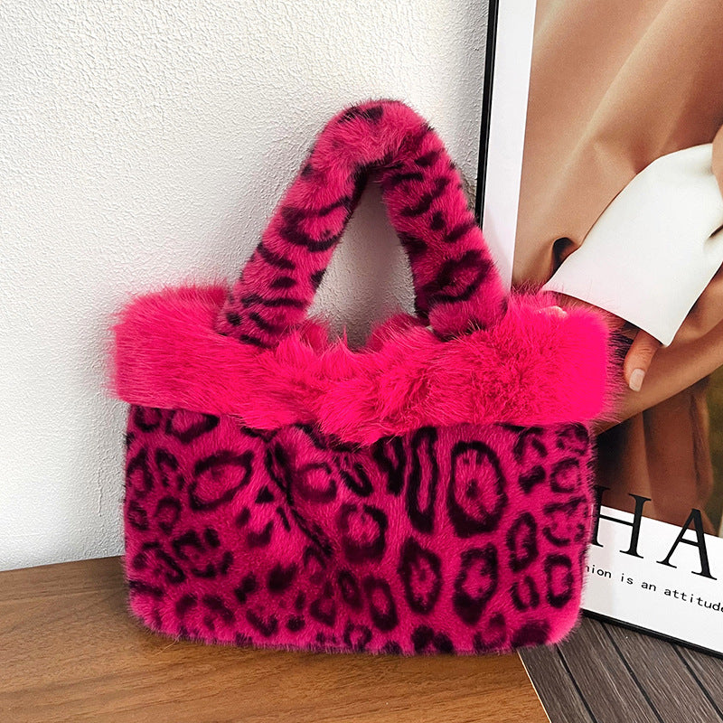 Faux Fur Leopard Print Handbag