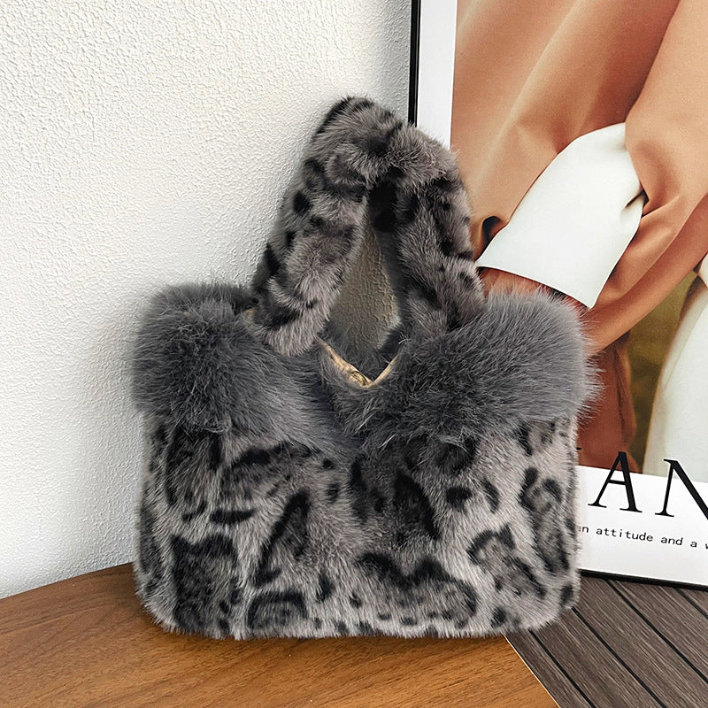 Faux Fur Leopard Print Handbag