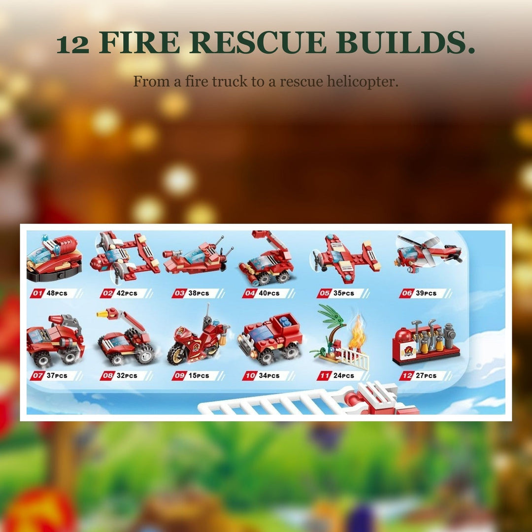 Fire Truck and Digger Brick Advent Calendar, Mini Vehicles, Giant Crane and Rescue Boat