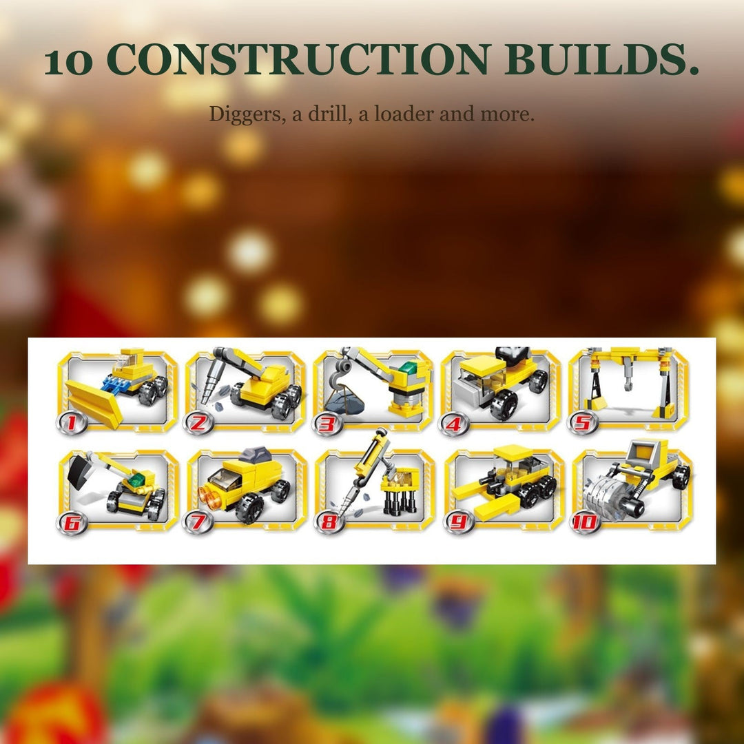 Fire Truck and Digger Brick Advent Calendar, Mini Vehicles, Giant Crane and Rescue Boat