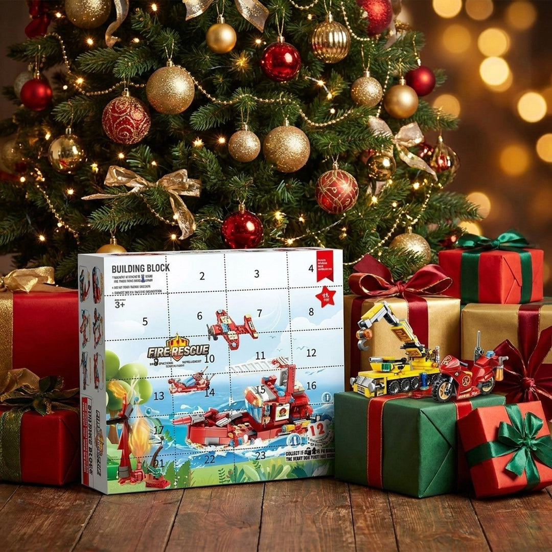 Fire Truck and Digger Brick Advent Calendar, Mini Vehicles, Giant Crane and Rescue Boat