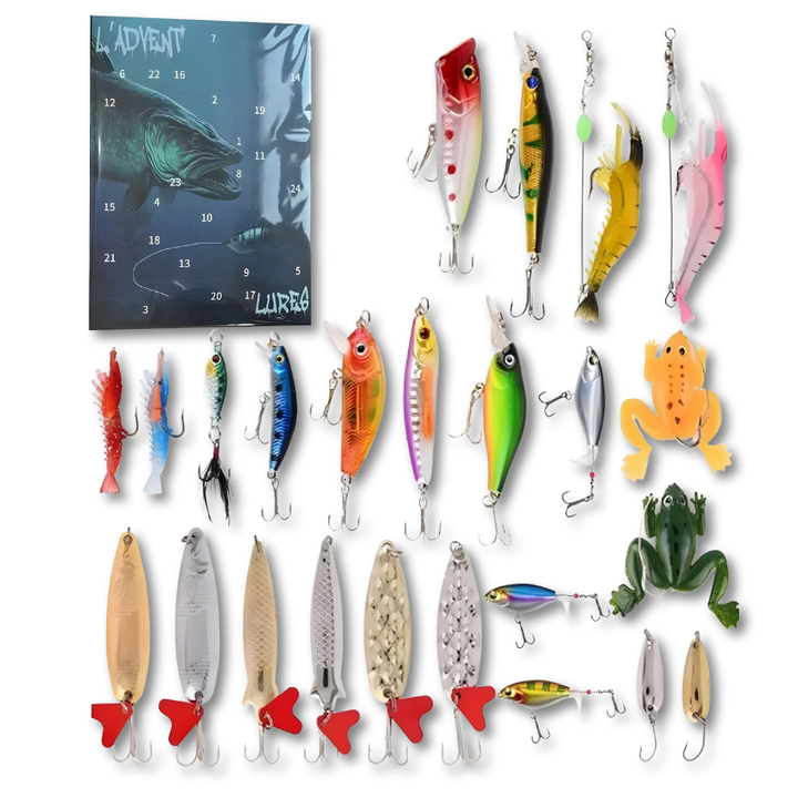 Fishing Advent Calendar with 24 Lures | Christmas Countdown with Daily Surprises | Metal &amp; PP