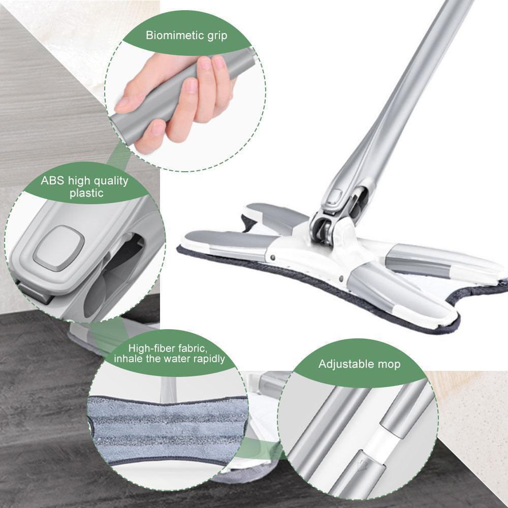 Flexible X-Shaped Floor Mop with Rotating Swivel Cleaning Head