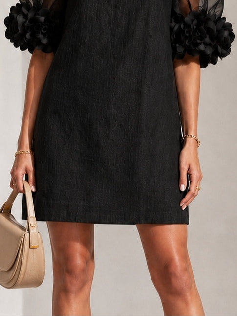 Floral-Cuff Puff-Sleeve Mini Dress