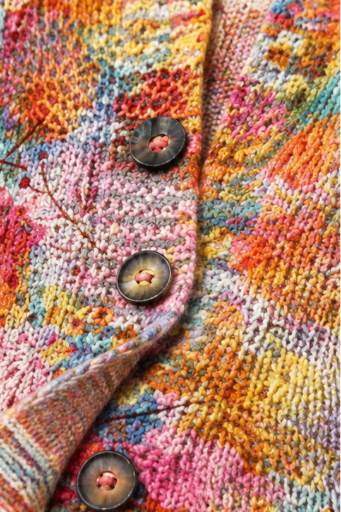 Floral Print Open-Front Knit Cardigan