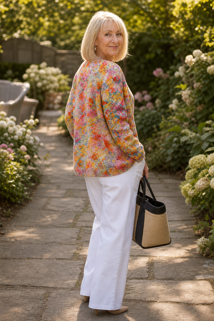 Floral Print Open-Front Knit Cardigan