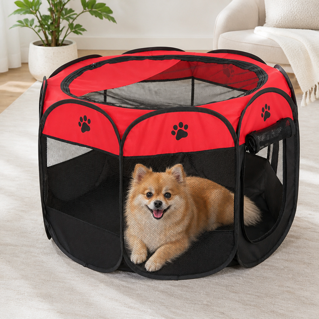 Foldable Pop-Up Mesh Pet Tent with Zippered Doors