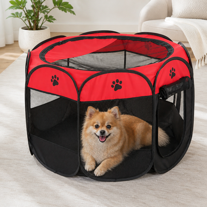Foldable Pop-Up Mesh Pet Tent with Zippered Doors