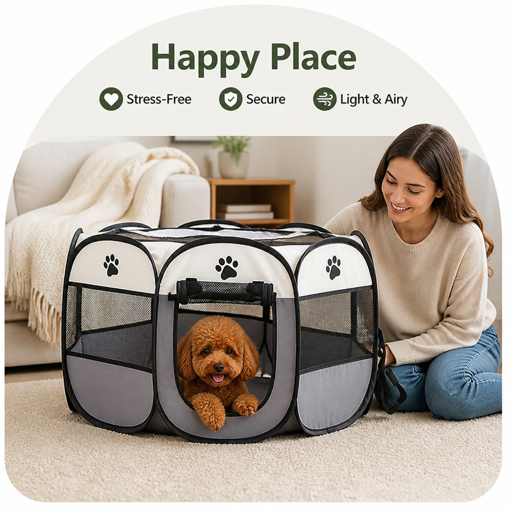 Foldable Pop-Up Mesh Pet Tent with Zippered Doors