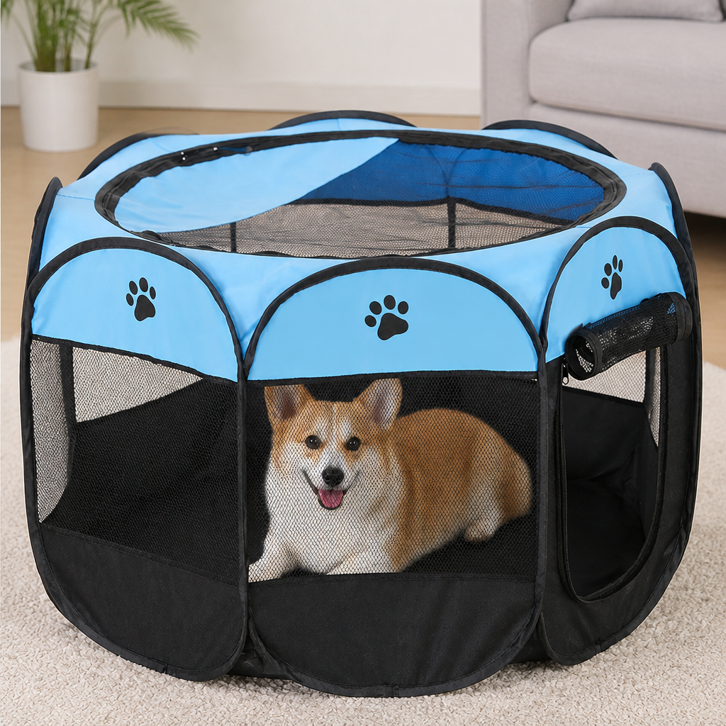 Foldable Pop-Up Mesh Pet Tent with Zippered Doors