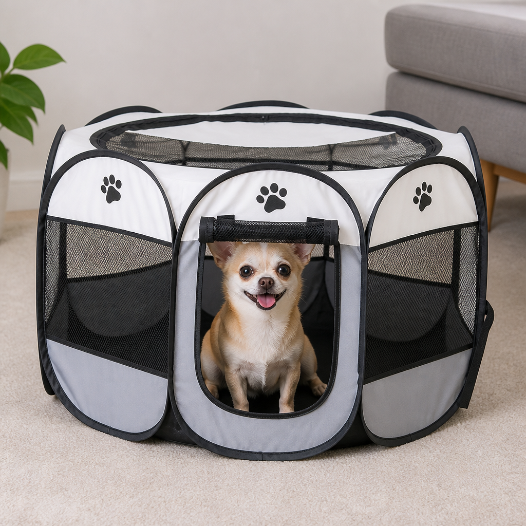 Foldable Pop-Up Mesh Pet Tent with Zippered Doors
