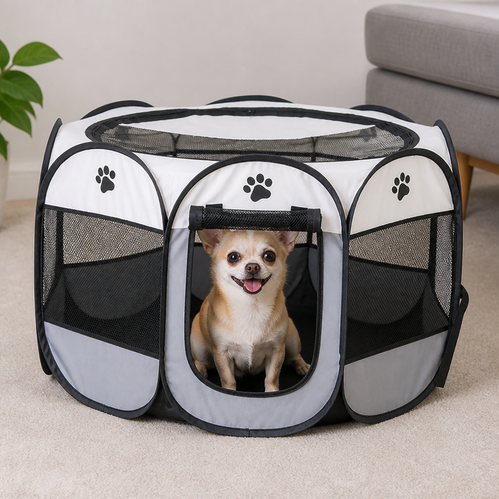Foldable Pop-Up Mesh Pet Tent with Zippered Doors