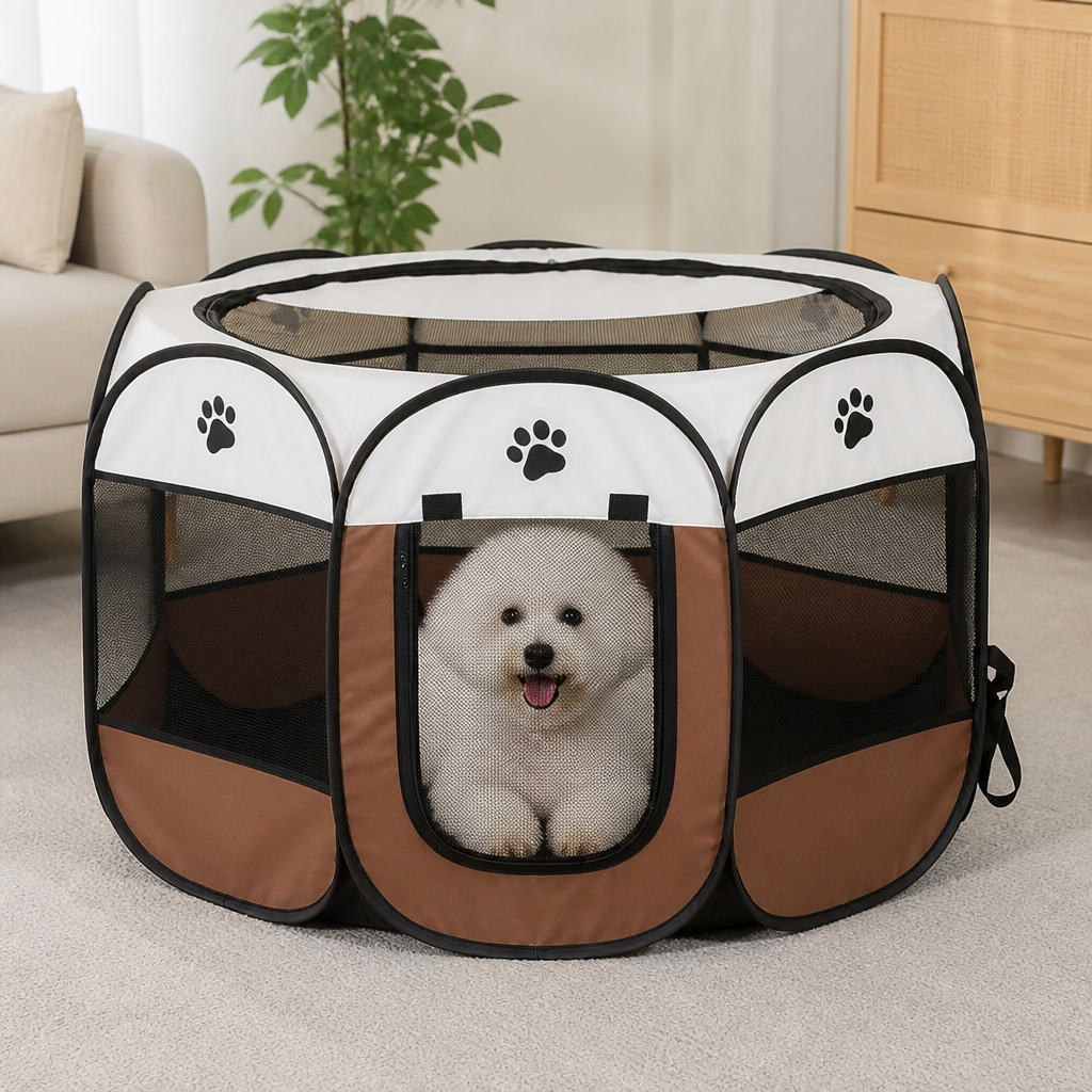 Foldable Pop-Up Mesh Pet Tent with Zippered Doors