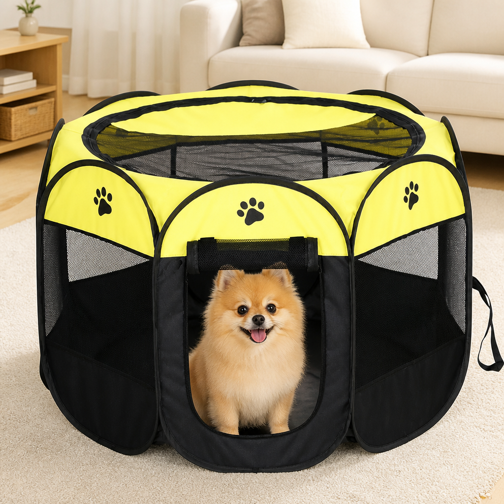 Foldable Pop-Up Mesh Pet Tent with Zippered Doors