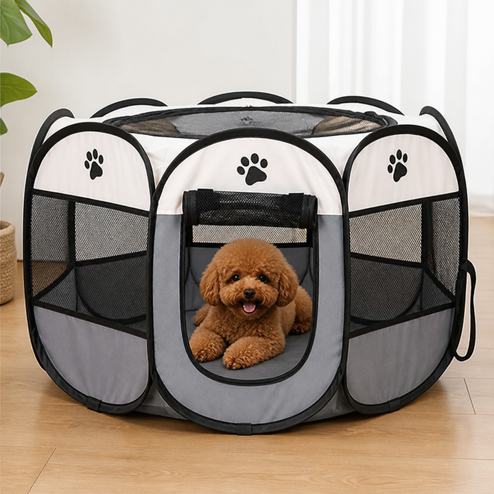 Foldable Pop-Up Mesh Pet Tent with Zippered Doors
