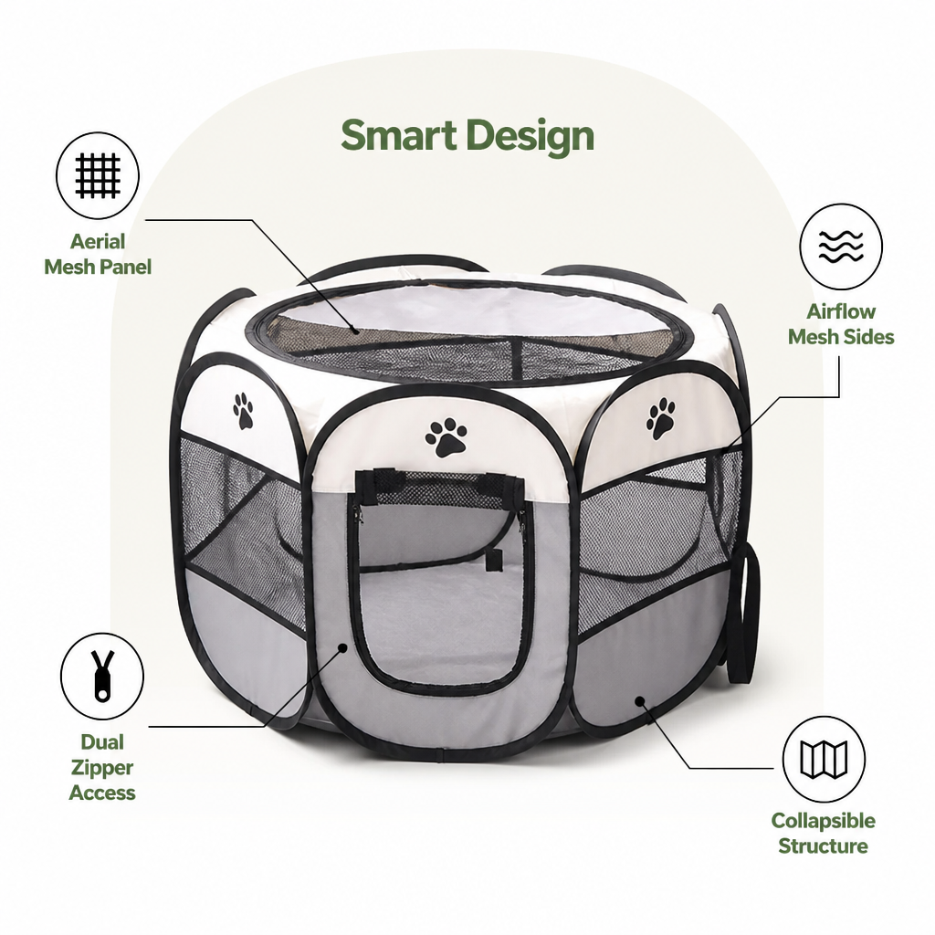 Foldable Pop-Up Mesh Pet Tent with Zippered Doors