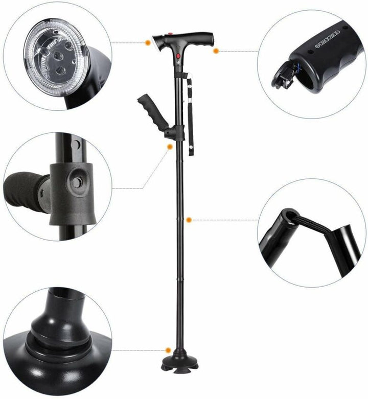 Folding Walking Cane with LED Light and Alarm