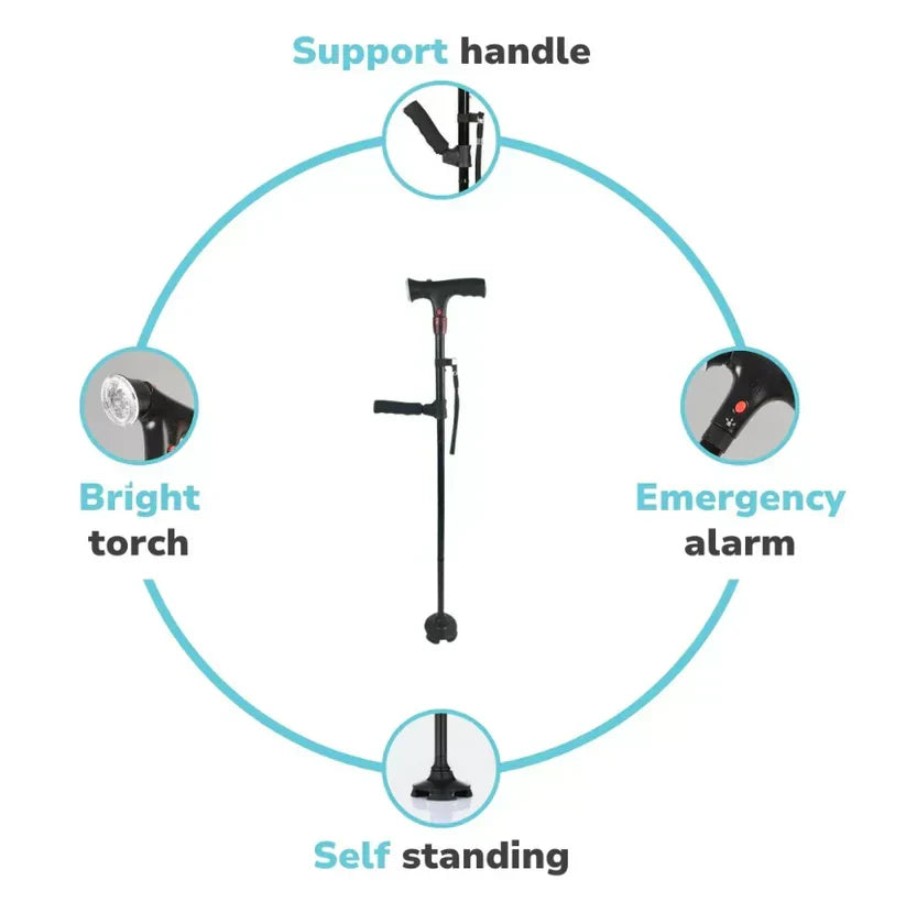 Folding Walking Cane with LED Light and Alarm