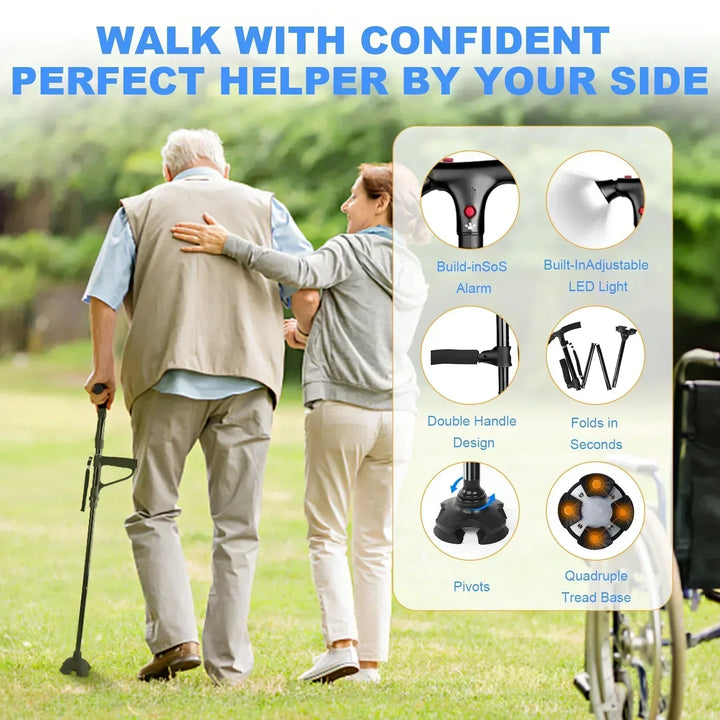 Folding Walking Cane with LED Light and Alarm