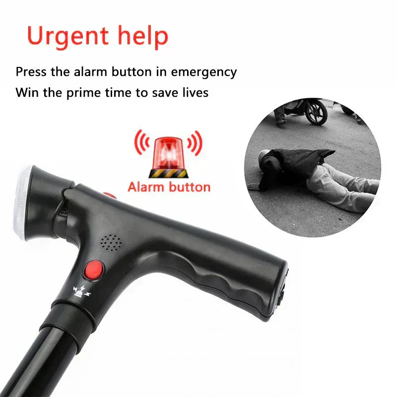 Folding Walking Cane with LED Light and Alarm