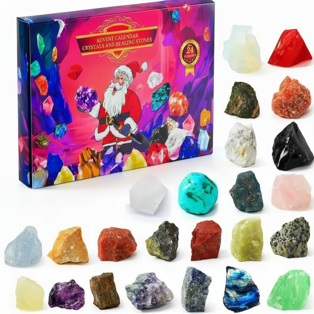 Gemstone Advent Calendar with 24 Natural Stones and Daily Compartments