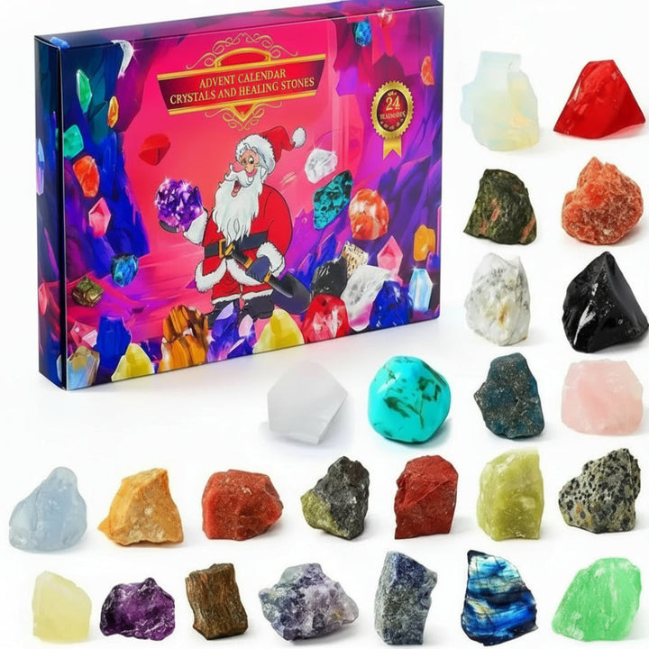 Gemstone Advent Calendar with 24 Natural Stones and Daily Compartments