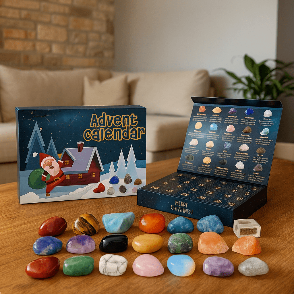 Gemstone Advent Calendar with 24 Natural Stones and Daily Compartments