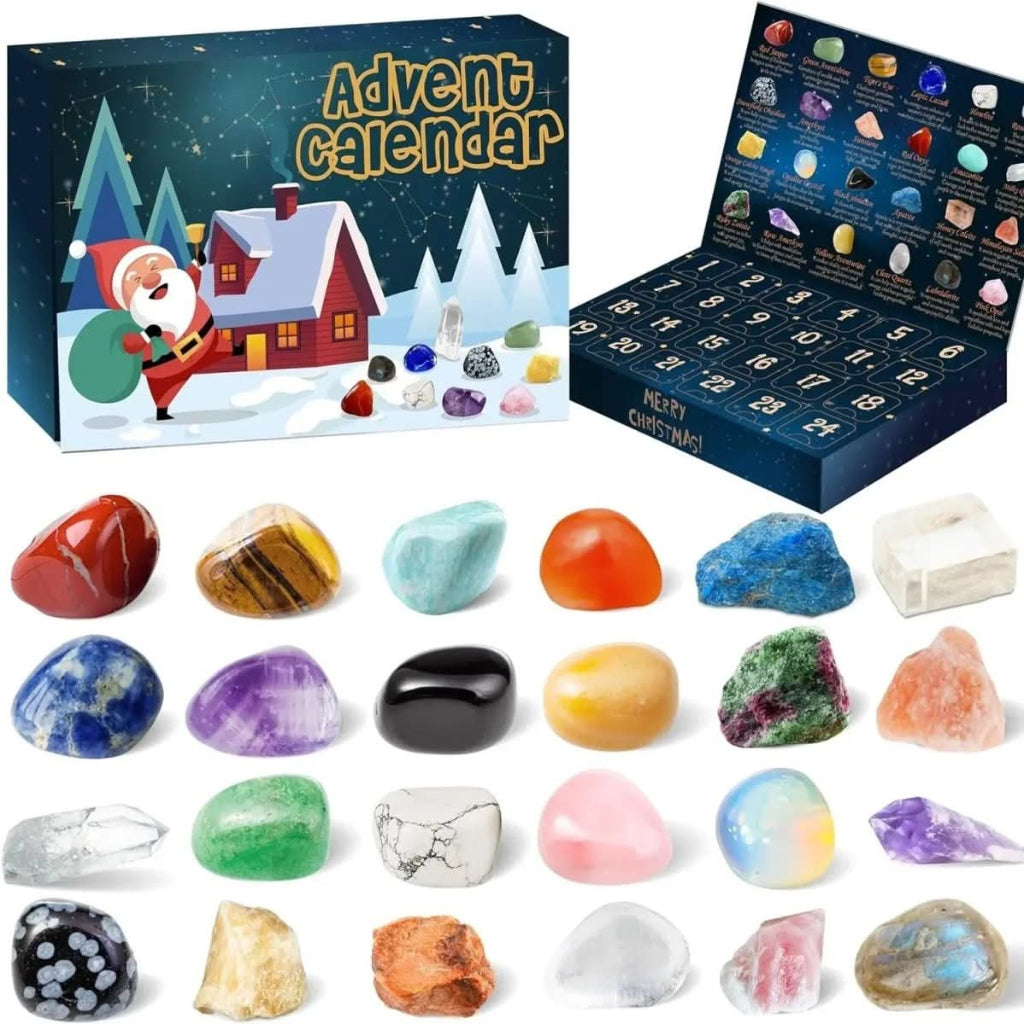 Gemstone Advent Calendar with 24 Natural Stones and Daily Compartments