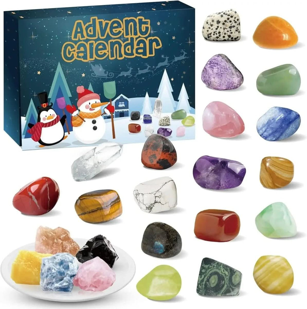 Gemstone Advent Calendar with 24 Natural Stones and Daily Compartments
