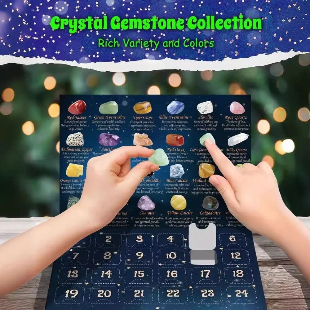 Gemstone Advent Calendar with 24 Natural Stones and Daily Compartments