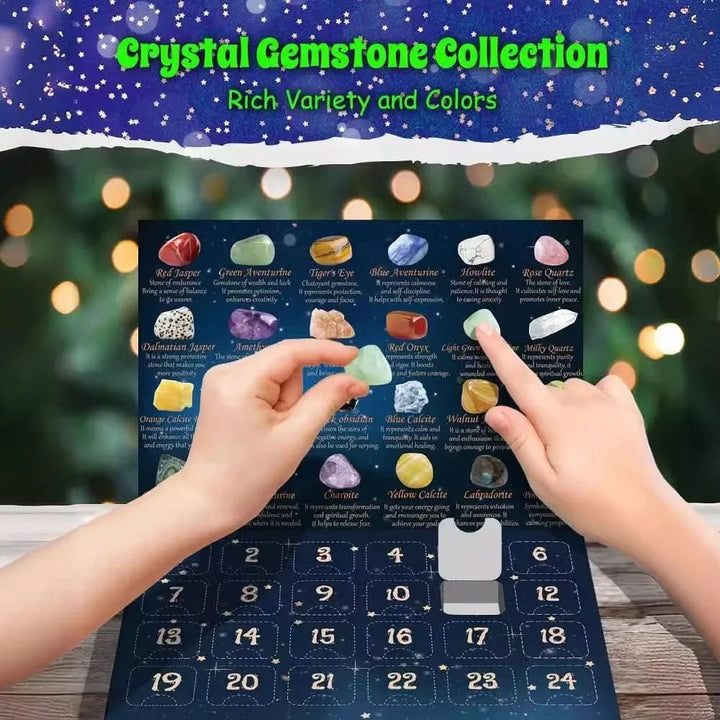 Gemstone Advent Calendar with 24 Natural Stones and Daily Compartments