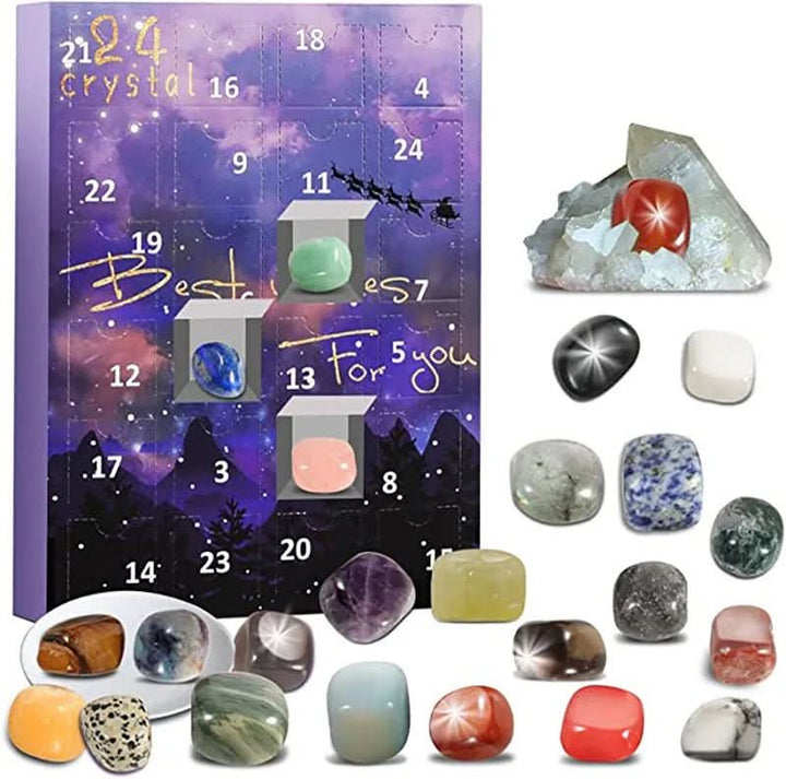 Gemstone Advent Calendar with 24 Natural Stones and Daily Compartments