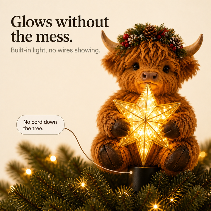 Glowing Star Highland Cow Tree Topper
