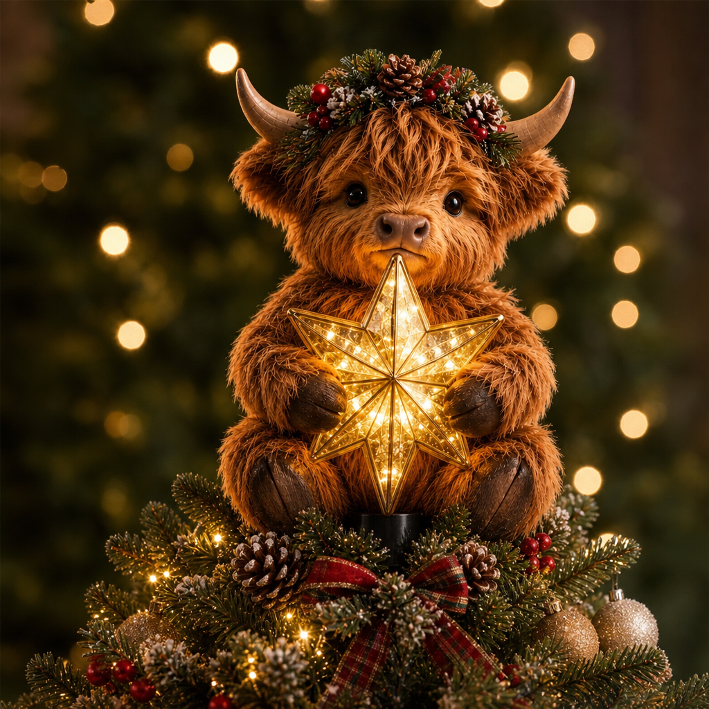 Glowing Star Highland Cow Tree Topper