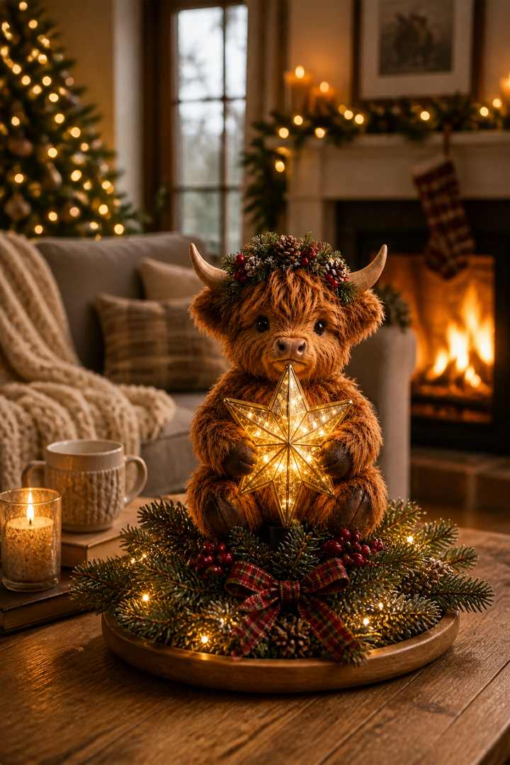Glowing Star Highland Cow Tree Topper