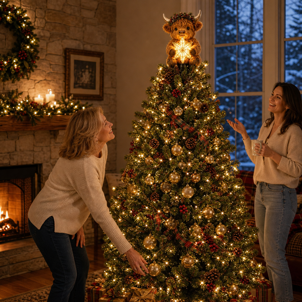 Glowing Star Highland Cow Tree Topper