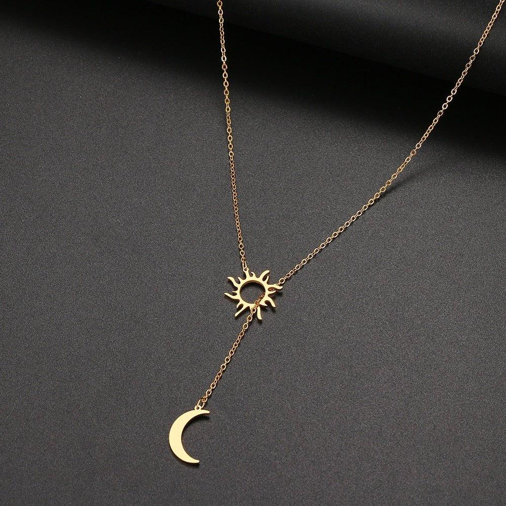 Gold / Silver-Plated Flat Sun and Moon Totem Pendant Necklace