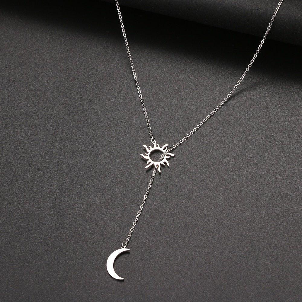 Gold / Silver-Plated Flat Sun and Moon Totem Pendant Necklace