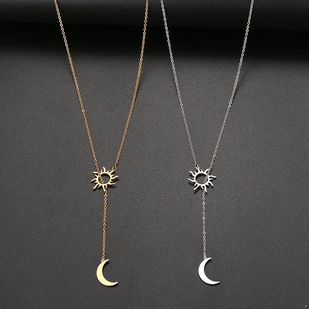 Gold / Silver-Plated Flat Sun and Moon Totem Pendant Necklace