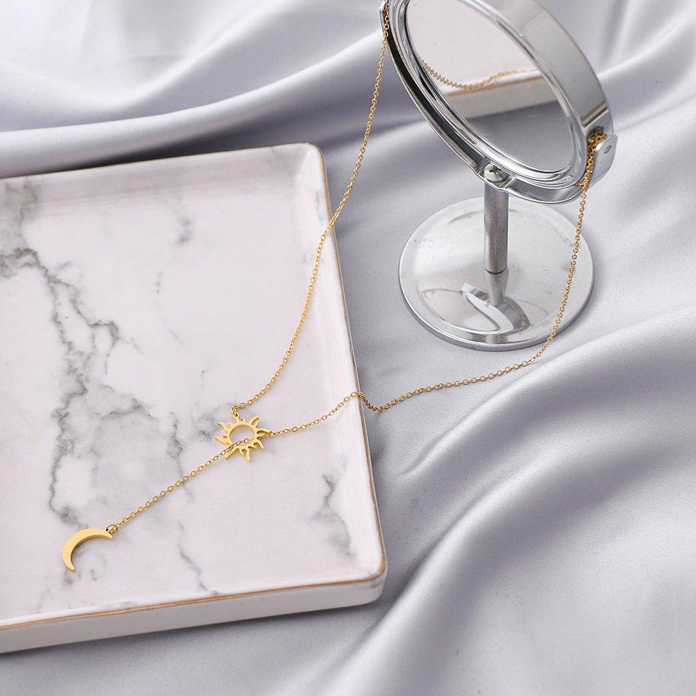 Gold / Silver-Plated Flat Sun and Moon Totem Pendant Necklace