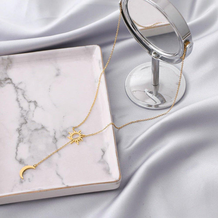 Gold / Silver-Plated Flat Sun and Moon Totem Pendant Necklace