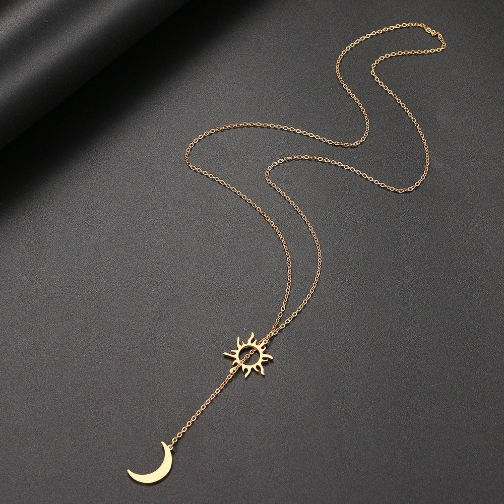 Gold / Silver-Plated Flat Sun and Moon Totem Pendant Necklace