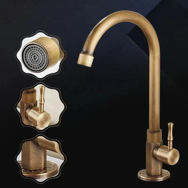 GOLDENSWAN – Antique Brass Swan Neck Faucet for Kitchen &amp; Bathroom