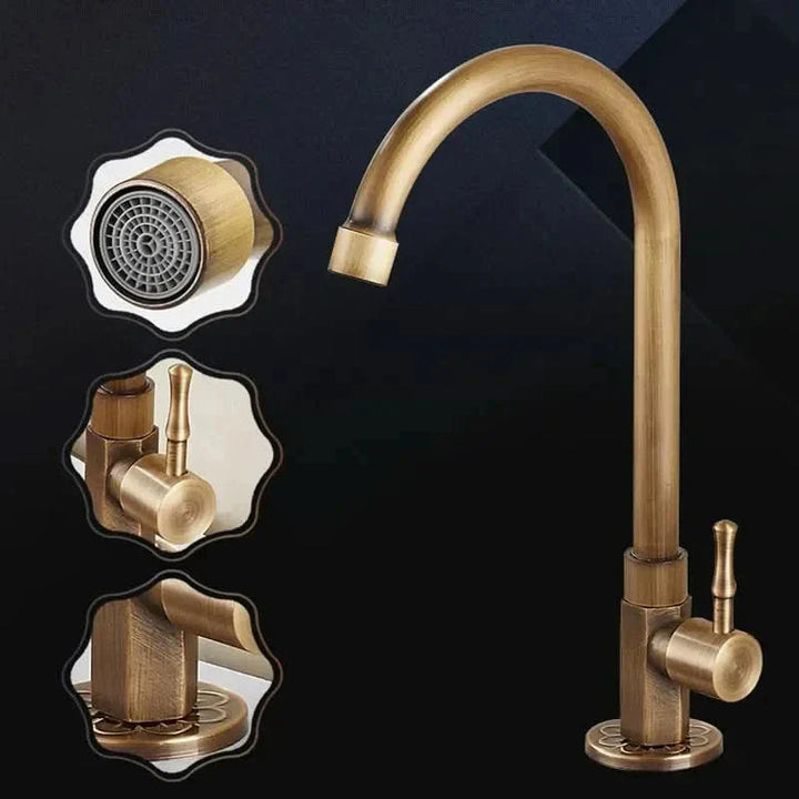 GOLDENSWAN – Antique Brass Swan Neck Faucet for Kitchen &amp; Bathroom