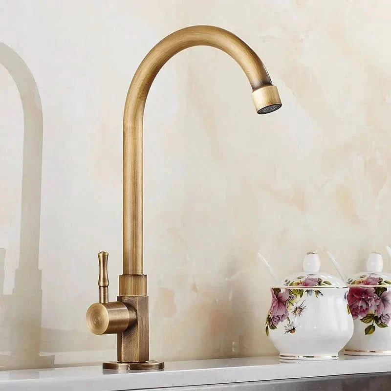 GOLDENSWAN – Antique Brass Swan Neck Faucet for Kitchen &amp; Bathroom