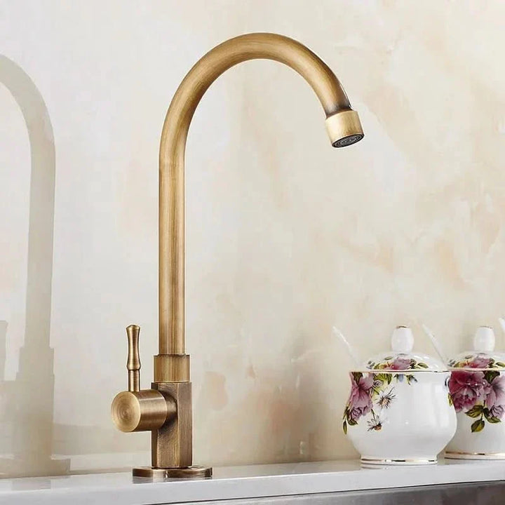 GOLDENSWAN – Antique Brass Swan Neck Faucet for Kitchen &amp; Bathroom