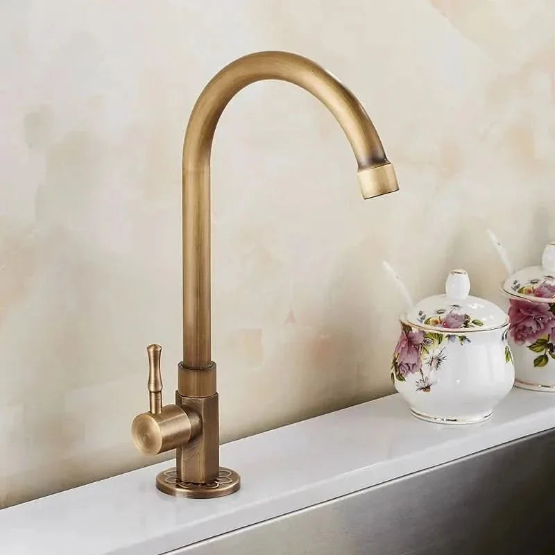 GOLDENSWAN – Antique Brass Swan Neck Faucet for Kitchen &amp; Bathroom