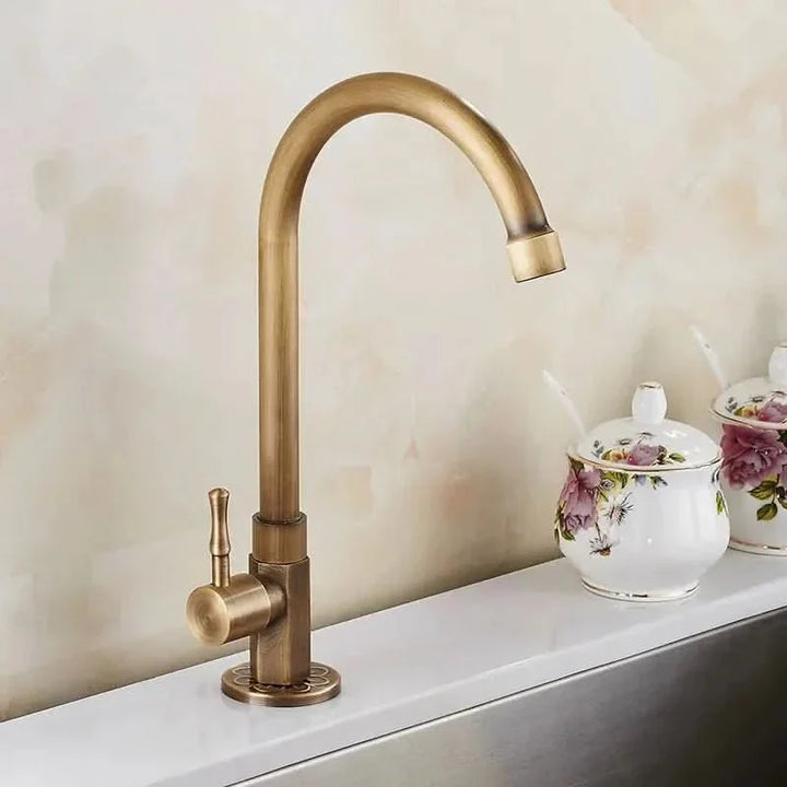 GOLDENSWAN – Antique Brass Swan Neck Faucet for Kitchen &amp; Bathroom